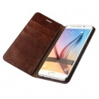 Samsung Galaxy S6 Edge+ (G928) „Faux Leather“ solīds atvēramais ādas tumši brūns maciņš - maks