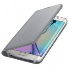 Samsung Galaxy S6 Edge oficiāls Flip Wallet Cover atvērams sudrabs ādas maciņš