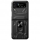 Samsung Galaxy Z Flip4 (F721) „Kickstand“ pastiprinātas aizsardzības melns apvalks