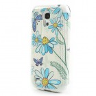 Samsung Galaxy S4 Mini S View atvēramais zils puķains maciņš