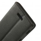 Sony Xperia T3 atvēramais melns ādas Litchi maciņš (maks)
