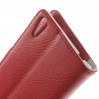 Sony Xperia T3 atvēramais sarkans ādas Litchi maciņš (maks)
