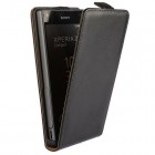 Sony Xperia Z5 Compact Pluss klasisks ādas vertikāli atvēramais melns maciņš