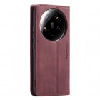Xiaomi 14 Ultra CaseMe Retro solīds atvēramais ādas bordo maciņš - maks