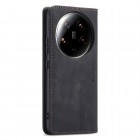 Xiaomi 14 Ultra CaseMe Retro solīds atvēramais ādas melns maciņš - maks