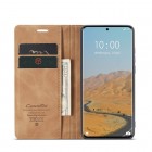 Xiaomi Redmi Note 14 Pro (Pro+) 5G (Poco X7 5G) CaseMe Retro solīds atvēramais ādas gaiši brūns maciņš - maks